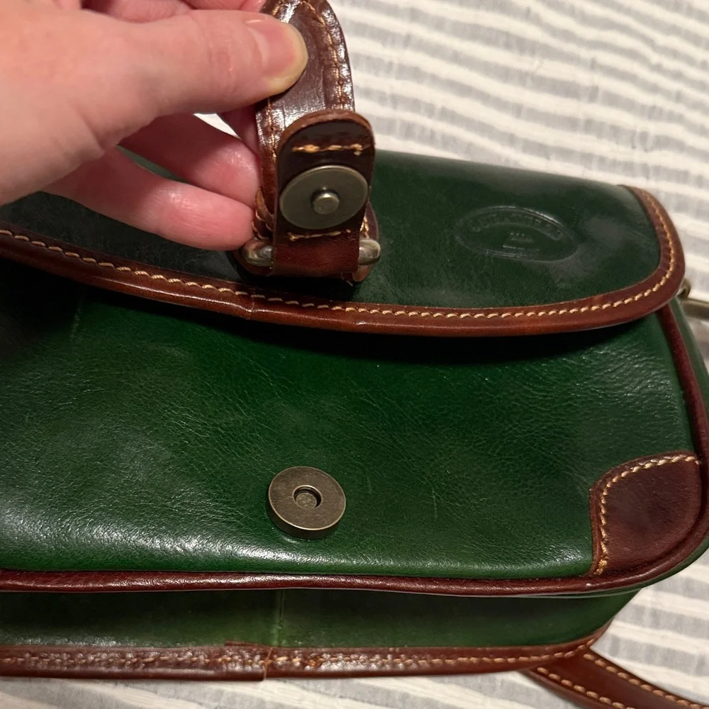 Italian Green and Brown Leather Shoulder Bag - Picture 5 of 6